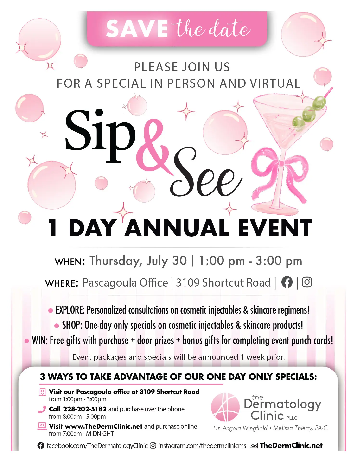 Save The Date – Thur., July 30 – Sip & See 1 Day Annual Event
