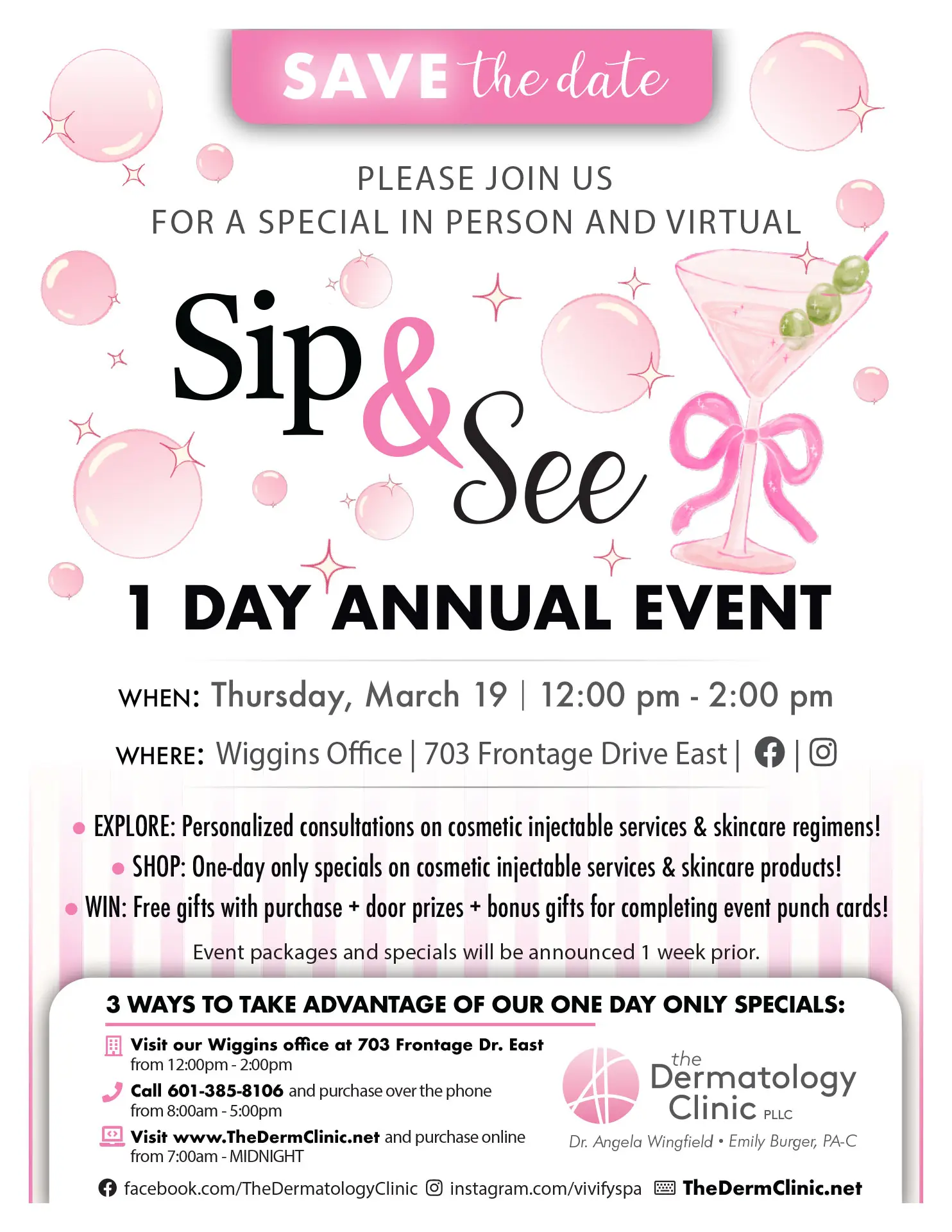 Save The Date – Thur., March 19 – Sip & See 1 Day Annual Event