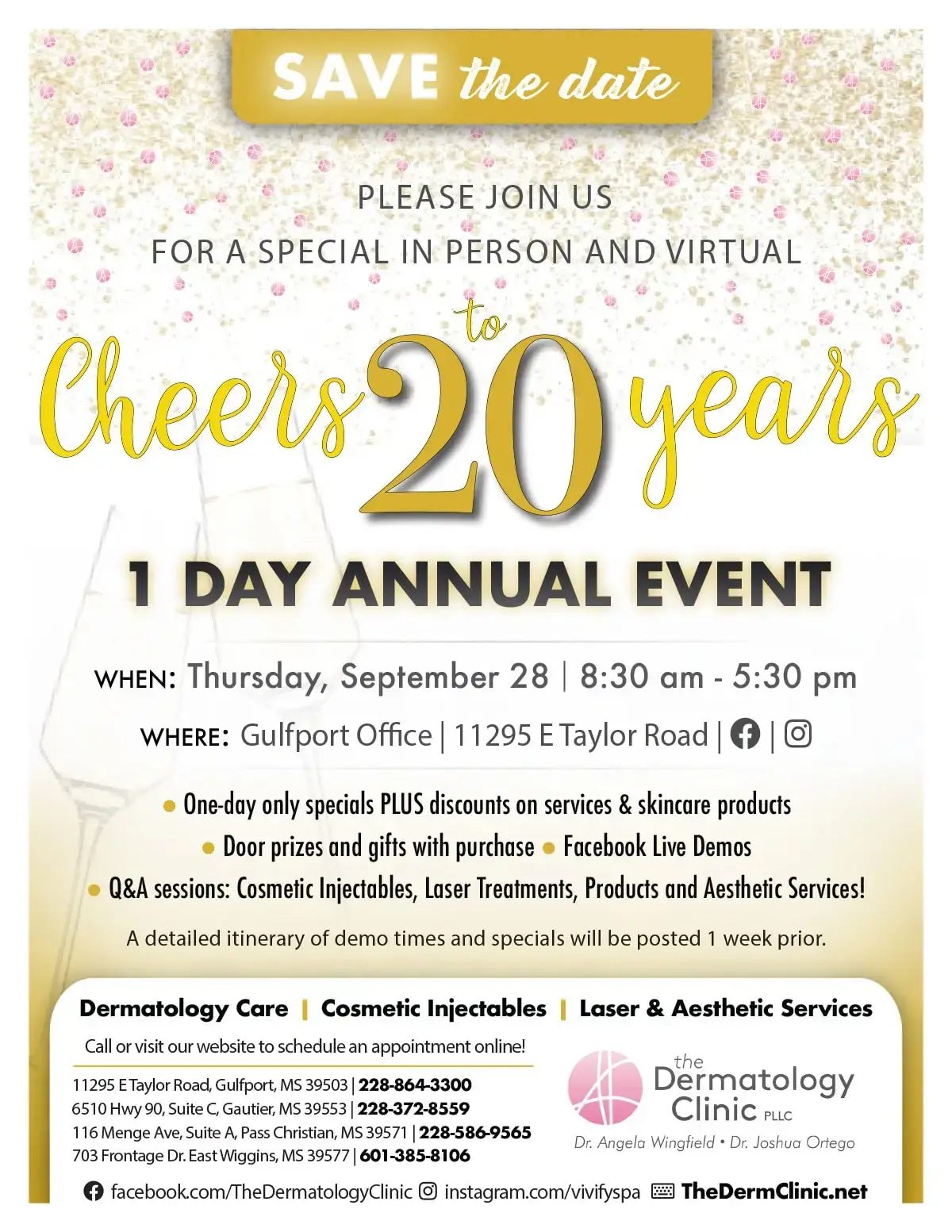 Save The Date – Thur., Sept. 28 – Cheers to 20 Years 1 Day Annual Event