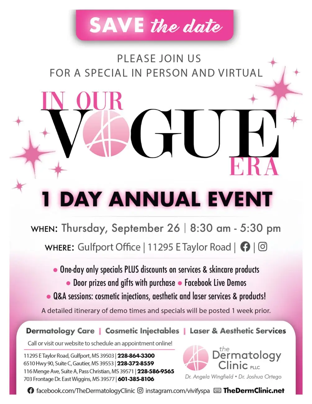 Save The Date – Thur., September 26 – In Our Vogue Era 1 Day Annual Event