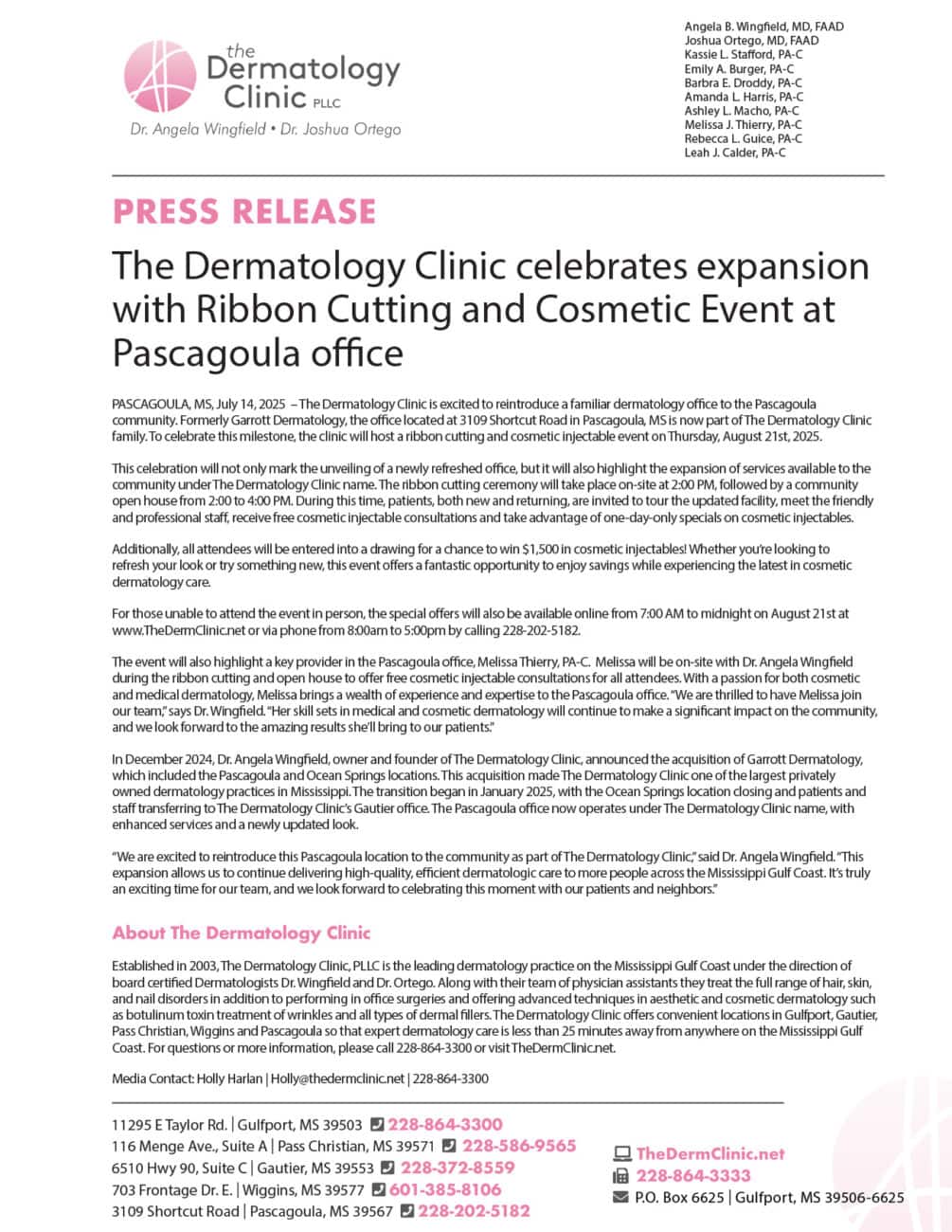 The Dermatology Clinic celebrates expansion with Ribbon Cutting and Cosmetic Event at Pascagoula office